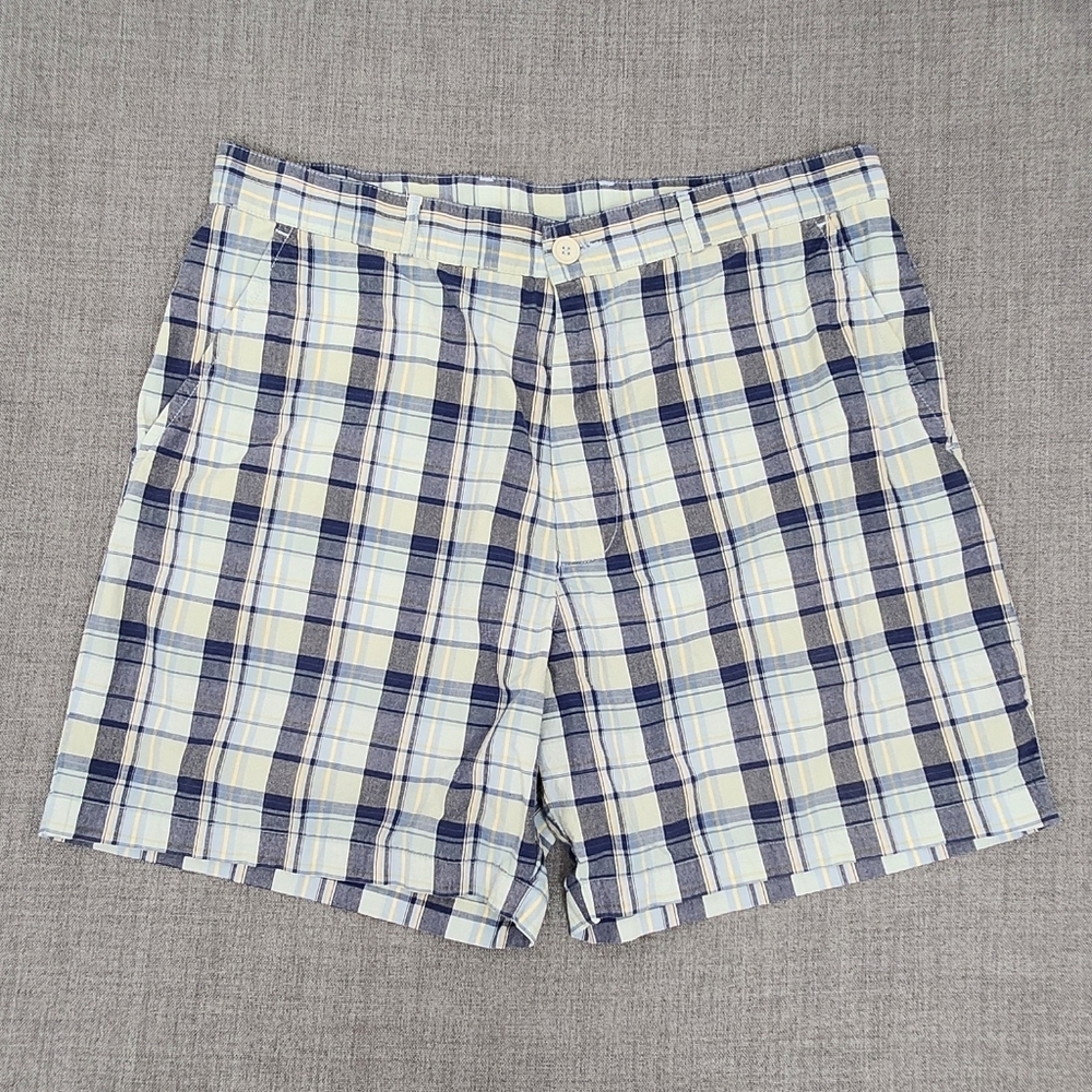 Lacoste Blue &Yellow Paid 100% Cotton Button Shorts. 34